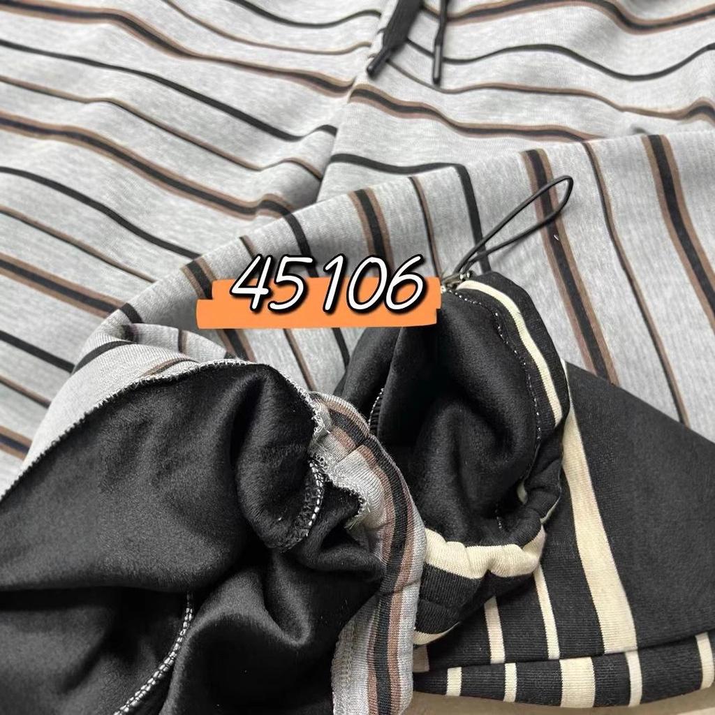 Женские спортивные штаны в корейском стиле с высокой посадкой, на флисовой подкладке, в полоску, больших размеров, с манжетами, зимние, повседневные.