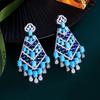 Bohemian Blue Turquoise Tassel Full Diamond Earrings Needle Vintage Micro-Set Zircon Ear Jewelry