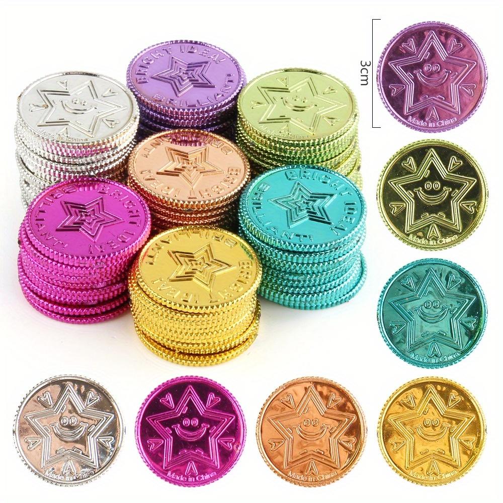 100 шт. Монеты-звезды, Разноцветная монета-звезда сокровищ - Смешанные цвета, Подходит для вечеринок по случаю дня рождения, Приключенческих тем, Рождества