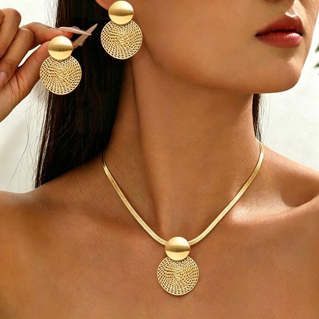 European and American jewelry, unique metal circular spiral pendant design earrings, versatile long necklace, niche accessories