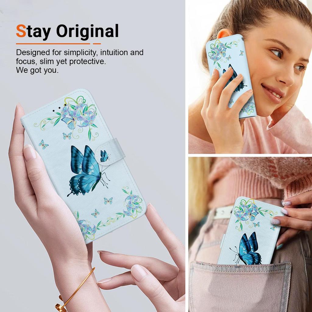3D Art Painting Sakura Flower Butterfly Pattern Leather Phone Wallet Case Book Stand For Huawei Moto Oppo Realme 10 Girls Magnetic Card Flip Cover Bag