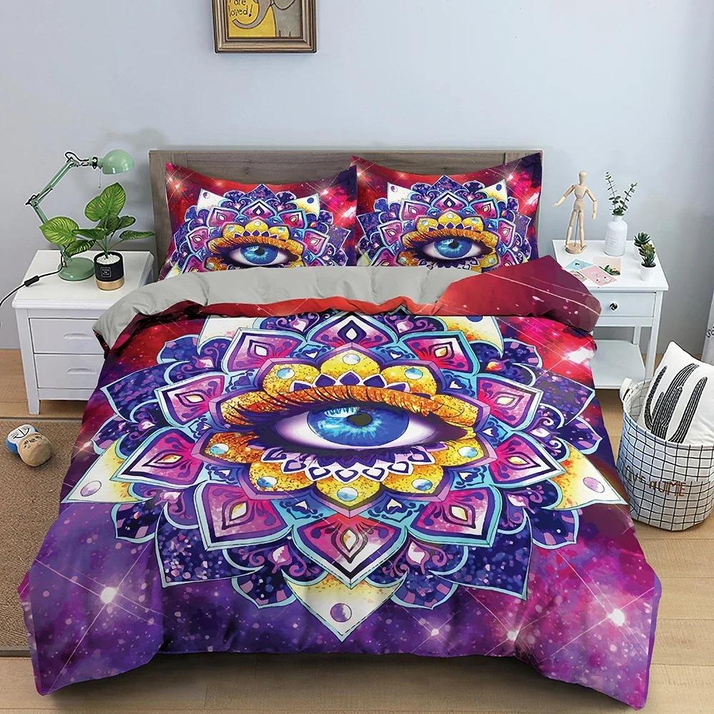 3D Blue Evil Eye Пододеяльник King Queen Size Psychedelic Magic Drawing Eyes Комплект постельного белья для детей, подростков, взрослых, полиэстеровый пододеяльник