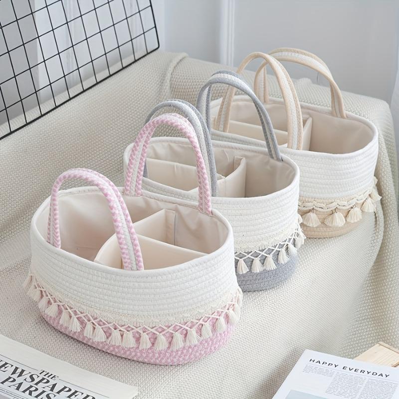 Woven rope multi-grid baby supplies storage basket, large capacity portable household organizer