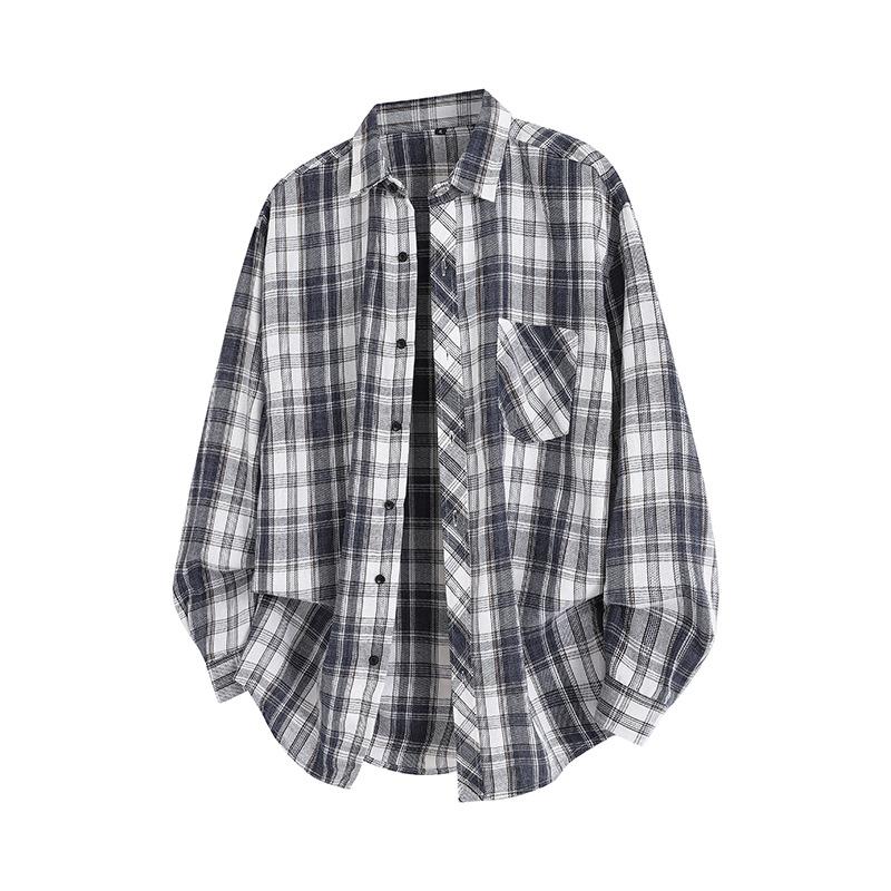 Men S Plaid Loose Drop Shoulder Long Sleeve Casual Shirt Plus Size