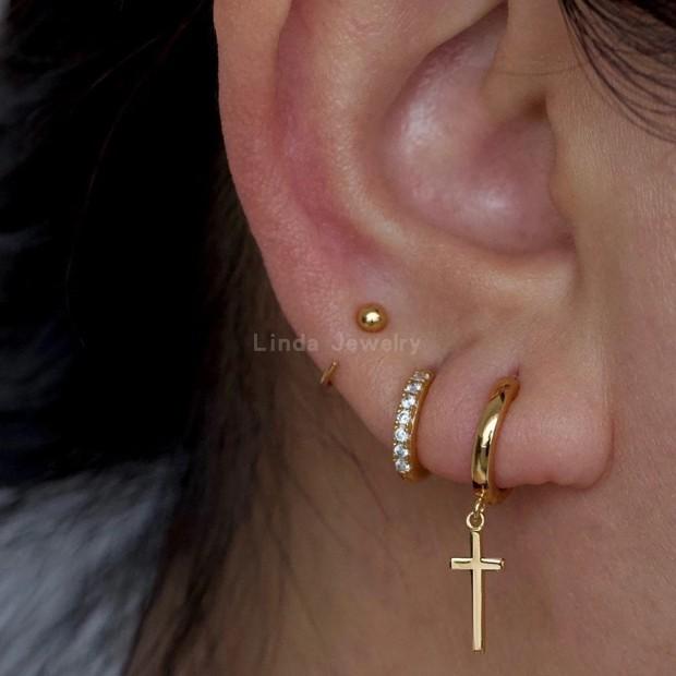 Минималистичные серьги-кольца Huggie Hoop Threader из стерлингового серебра или золота 585 пробы, продеваемые через открытые серьги-кольца