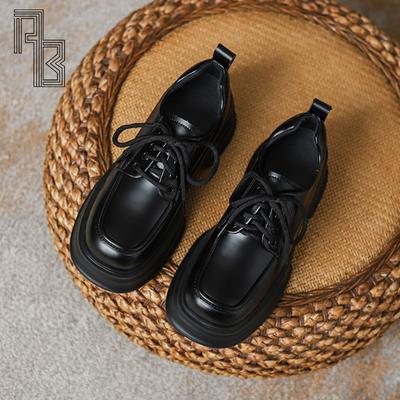 Женские маленькие кожаные туфли на шнуровке в британском стиле, модные новые туфли на высоком каблуке и толстой подошве с внутренней высотой