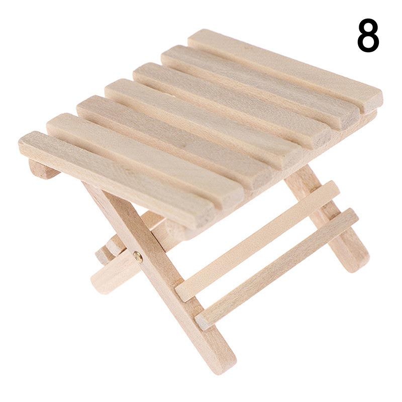 1:12 Mini Foldable Wood Beach Chair Recliner Sunbathing Chair Chaise Dollhouse