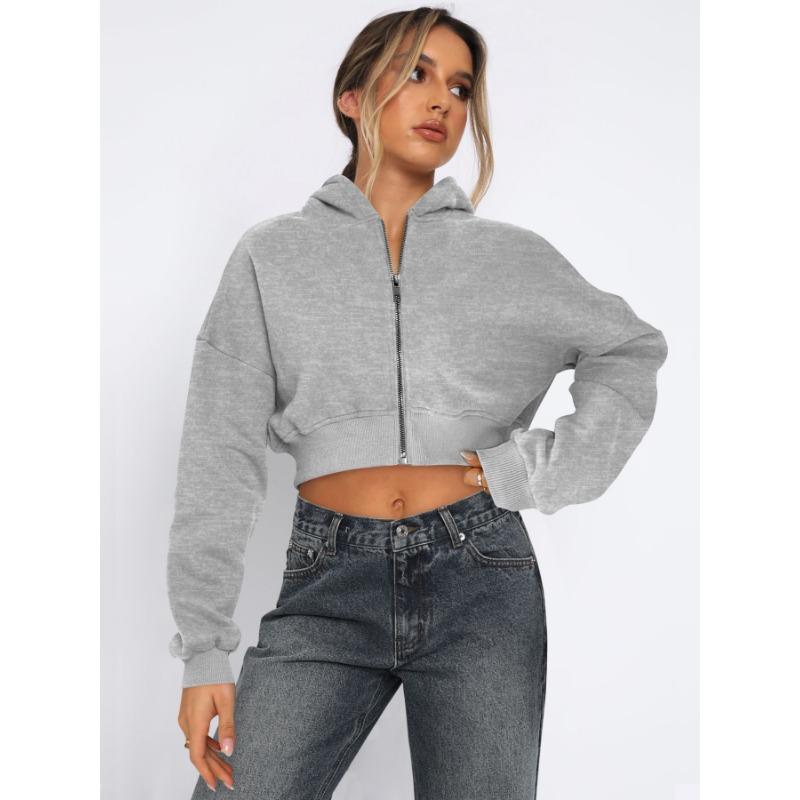 Женская короткая свободная толстовка с капюшоном на осень и зиму с длинным рукавом