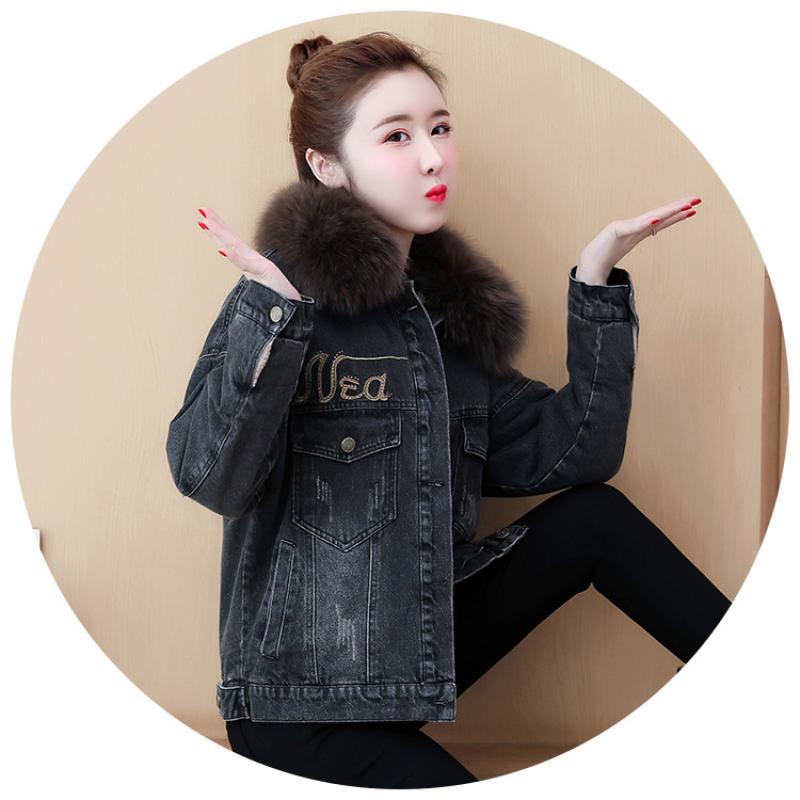 Осенне-зимняя женская короткая джинсовая туника с воротником-стойкой, свободный повседневный удобный кардиган на молнии