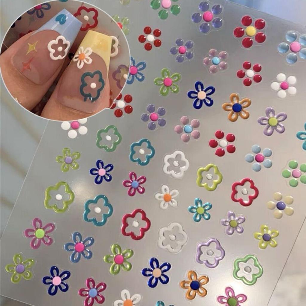 New Dopamine Girls Nail Art Stickers Japanese Candy Color Small Rainbow Tulips Graffiti Five-pointed Star Finger