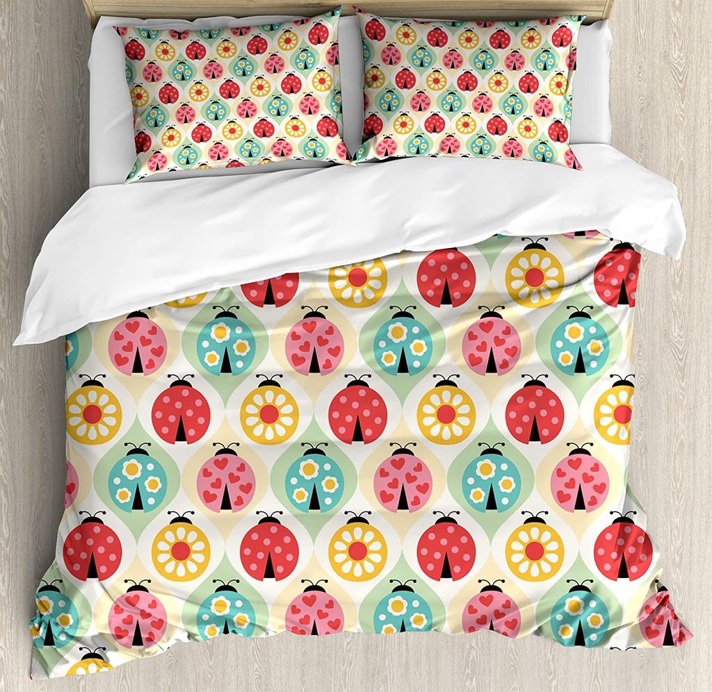 3pcs Bedding Set Dandelion Ladybug White Home Textile Duvet Cover Pillow Case Boy Kid Teen Girl Bedding Covers Set