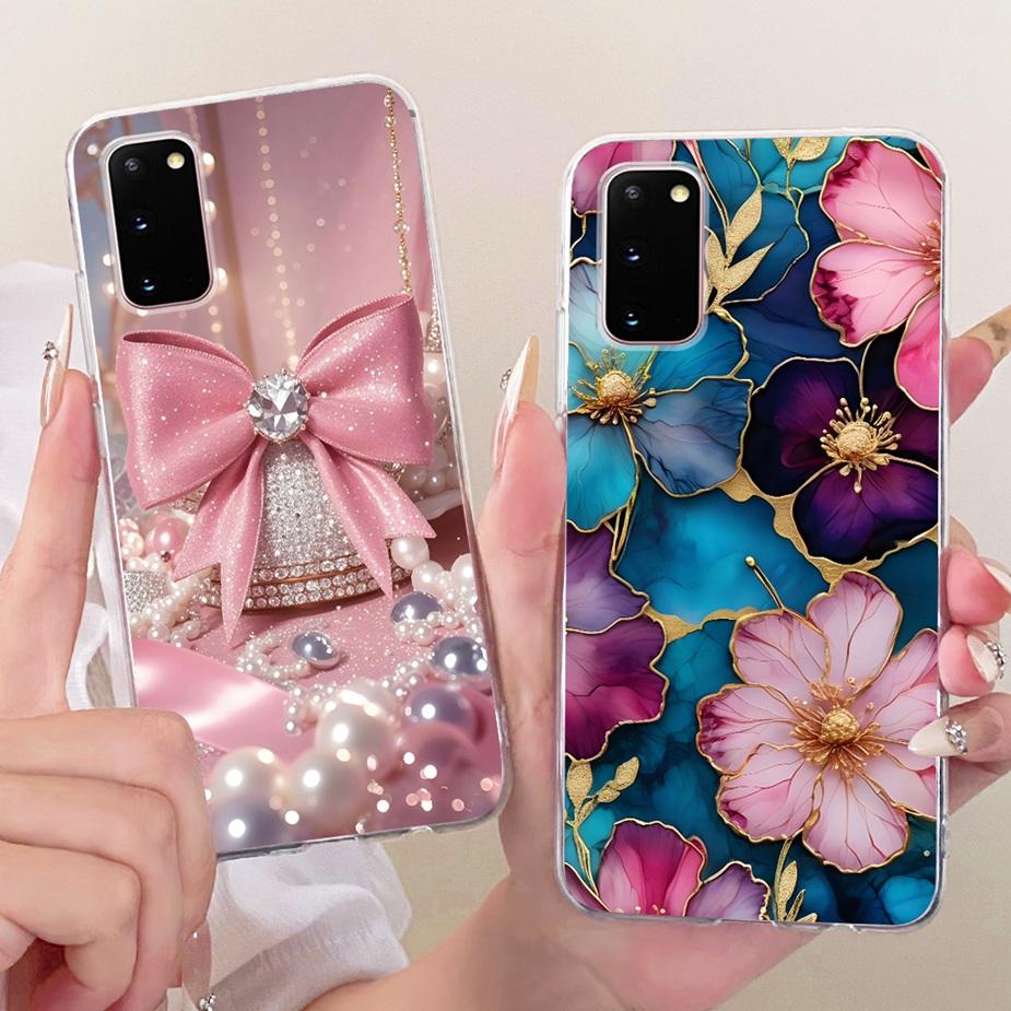 Чехол для Samsung Galaxy S20 Plus SM-G985F Роскошный Чехол с Рисунком Цветов и Бантом Мягкий Силиконовый Чехол для Samsung S20+ S 20 Plus 5G Сумки