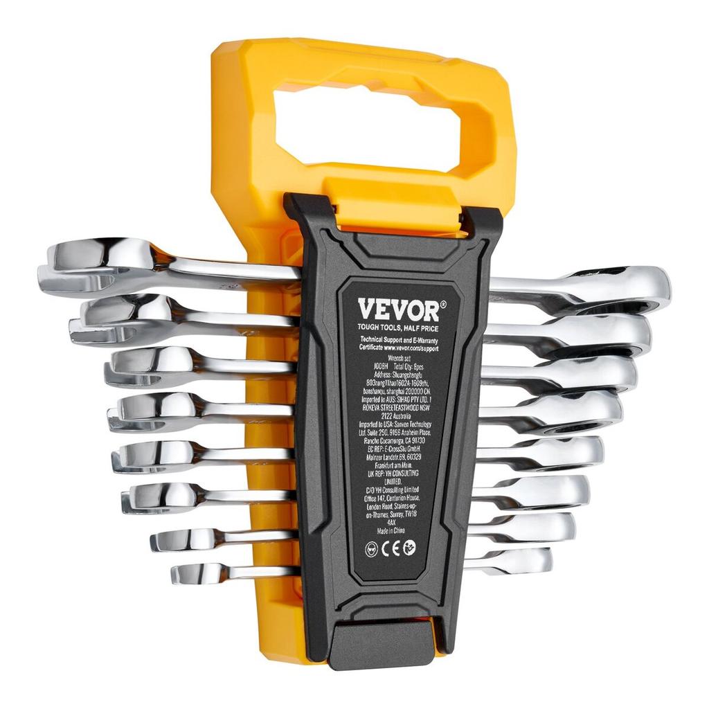 Combination Wrench Set 8-Piece Metric 8 mm to 19 mm with Organizer Rack