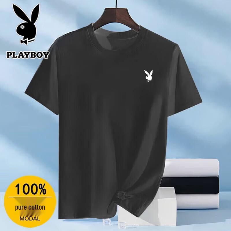PLAYBOY Мужская футболка с коротким рукавом из чистого хлопка