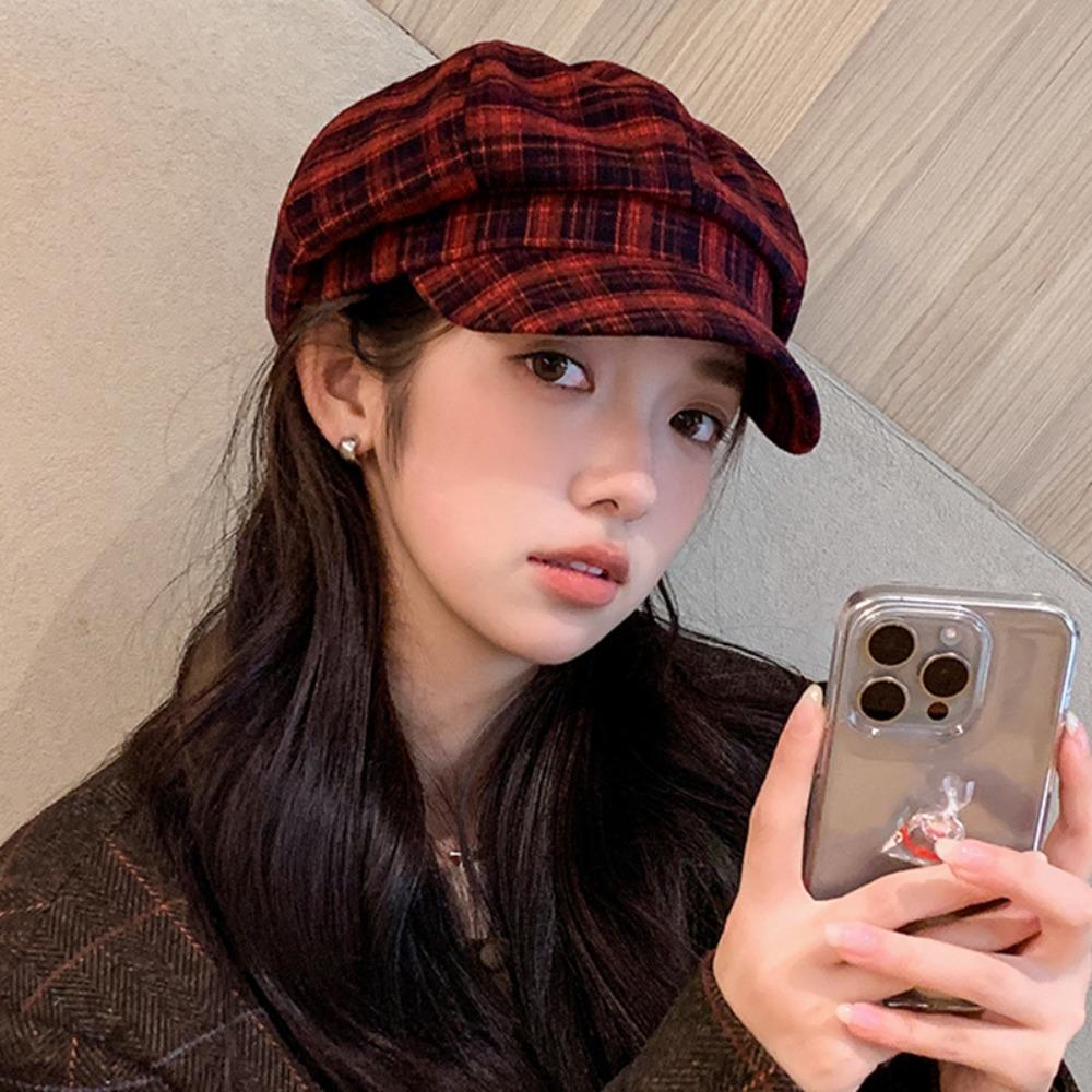 Хлопковая сетчатая кепка-берет из полиэстера, женская восьмиугольная шляпа, винтажная клетчатая кепка-облако, работа