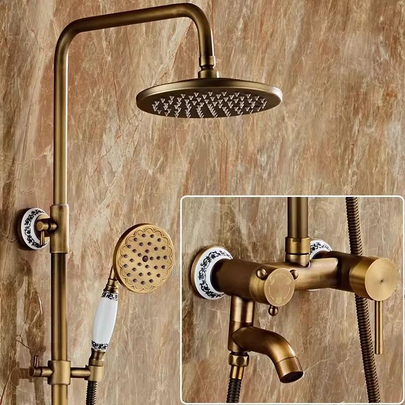 Античная латунная душевая система TLXT с дизайном из синего фарфора