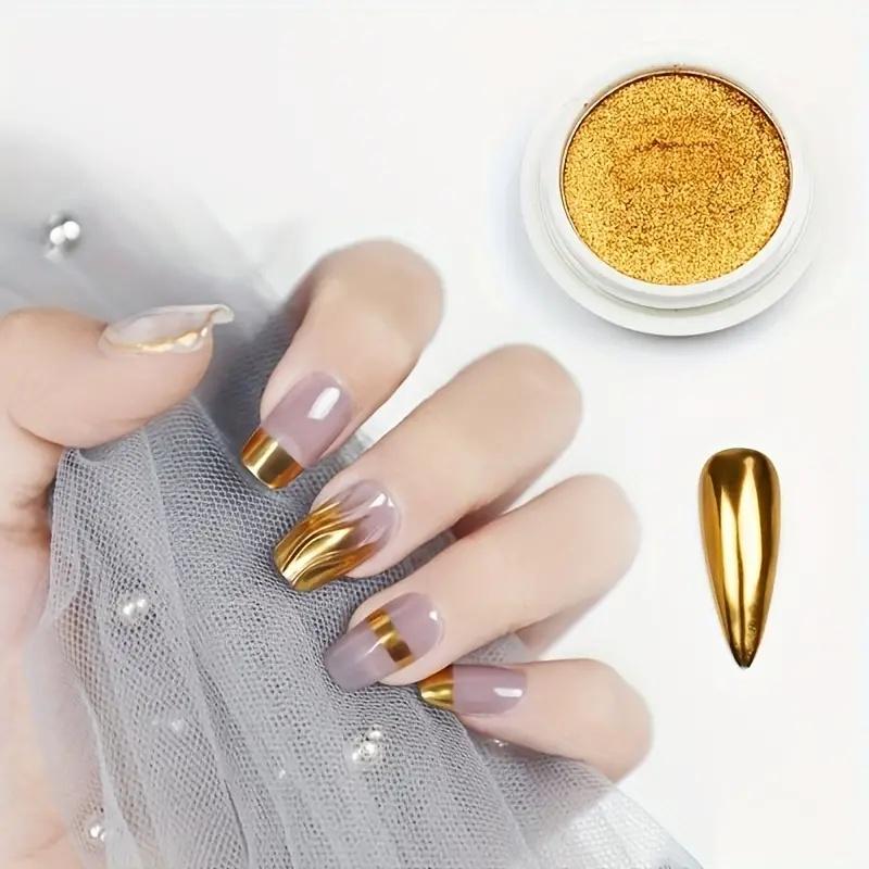 1Jar Metallic Mirror Chrome Nail Powder Holographic Laser Silvery Golden Nail Rubbing Glitter Pigment UV Gel Polish