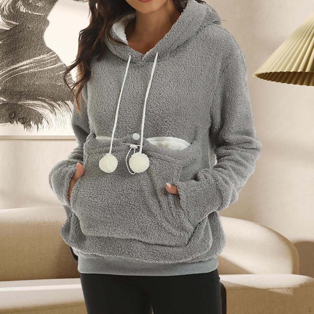Women Hoodies Sweatshirt Big Pouch Hoodie Autumn Winter Casual Cat Dog Carrier Pullover