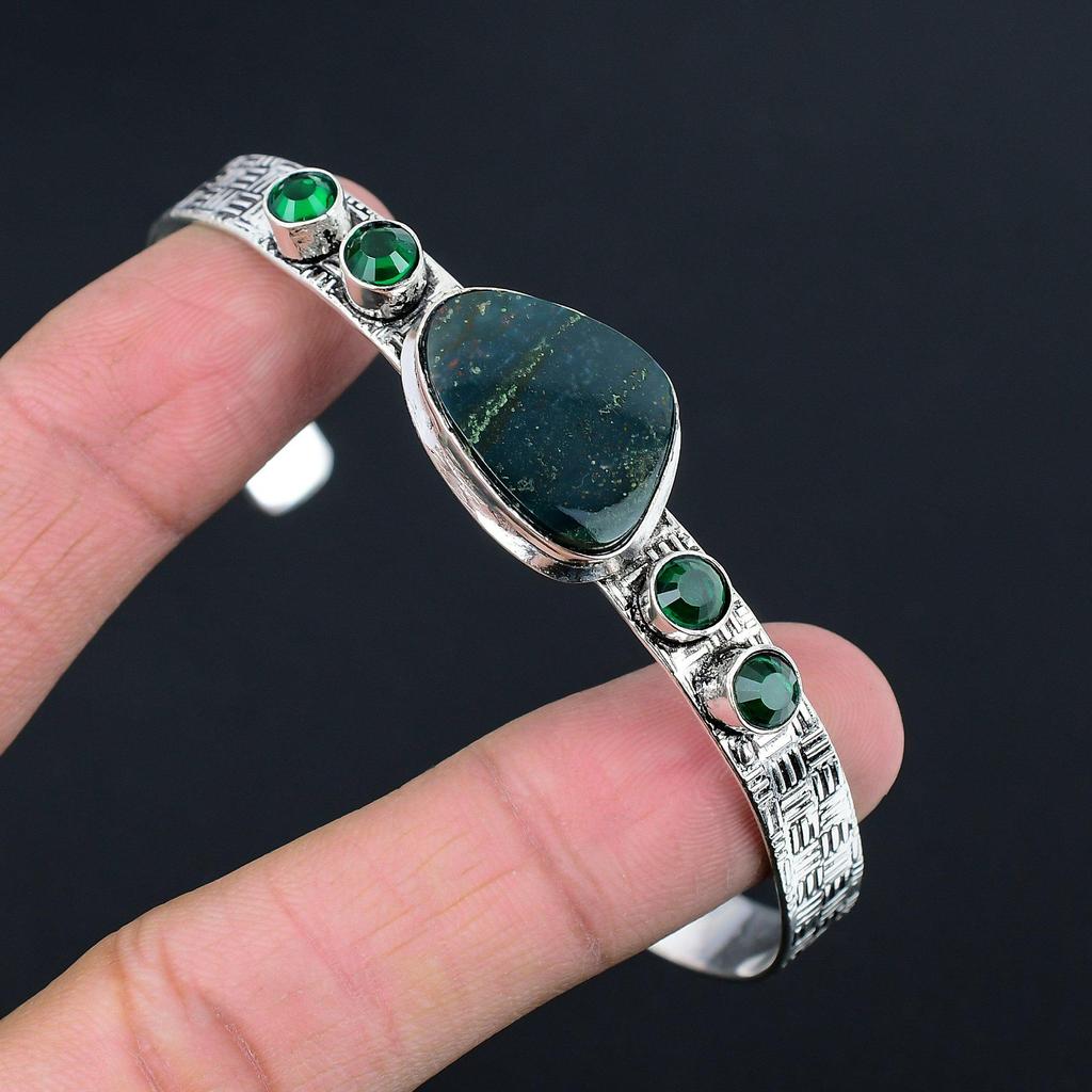 Sisters Day Deal 925 Silver Bloodstone Gemstone Chrome Diopside Bangle Bracelet
