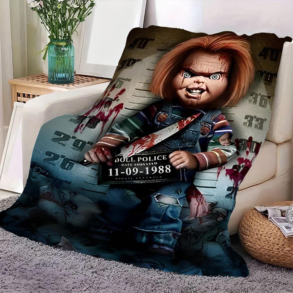 Плюшевое одеяло Chucky Horror - Жуткое одеяло, вдохновленное куклой, с дизайном фоторобота с пятнами крови, Мягкое и уютное покрывало для Хэллоуина D
