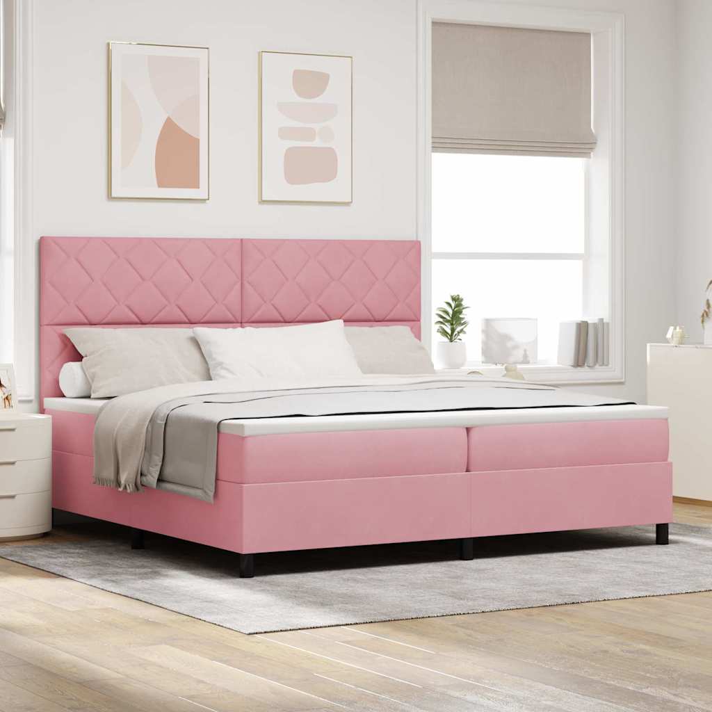Box Spring Bed with Headboard Pink 200 x 200 cm Velvet