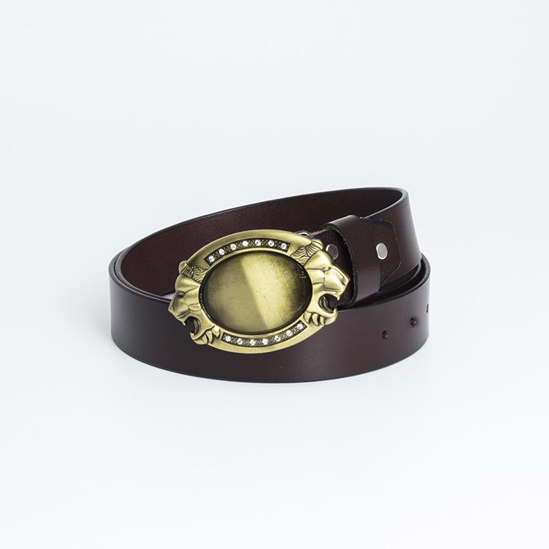 Simple and Fashionable Adult Belt Zinc Alloy Lion Head Diamond Plate Belt Whole Cowhide Four-season Retro Belt