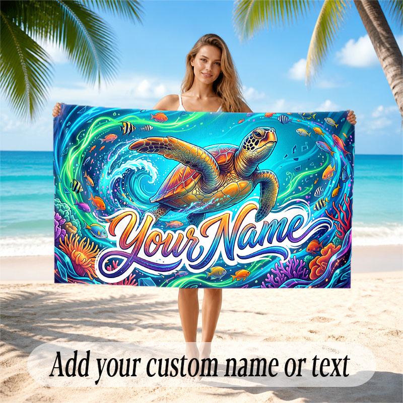 Octopus Sea Life Theme Soft Beach Towel Personalized Custom Name Text Towel Portable for Beach Pool Travel