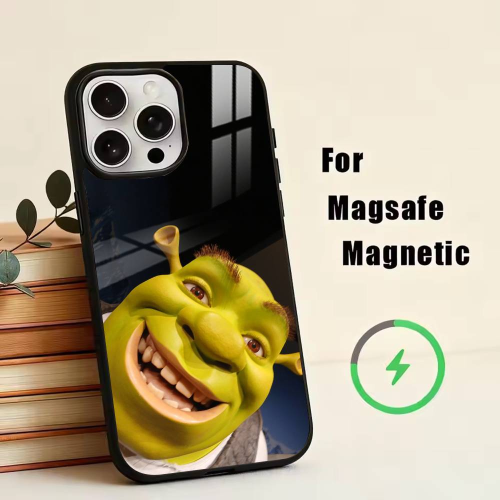 Милый чехол для телефона S-Shrek для iPhone17,16,15,14,13,12,11 Plus,Pro Магнитный с беспроводной зарядкой Magsafe