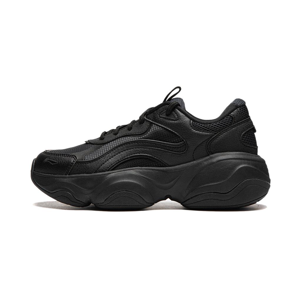 Li Ning Honey Thick Sole Height Increasing Shock Absorbing Non-Slip Wear-Resistant Low-Top Casual Shoes Women Sneaker Black AGCU252-3