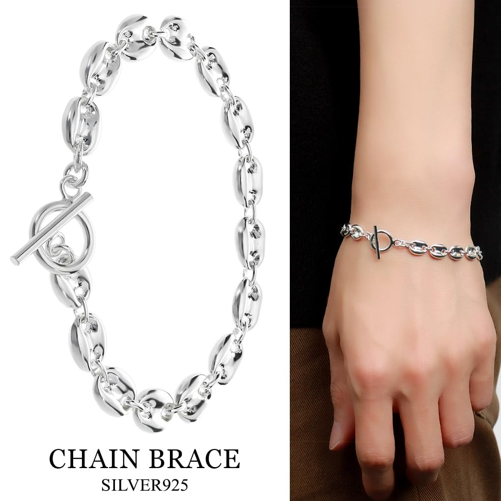 Gin no Silver 925 Puff Marina Chain Bracelet with Mantle and Simple Anchor Marine and Toggle Clasp [Shinjuku Kura] T-Bar, 18cm, Design, Design,