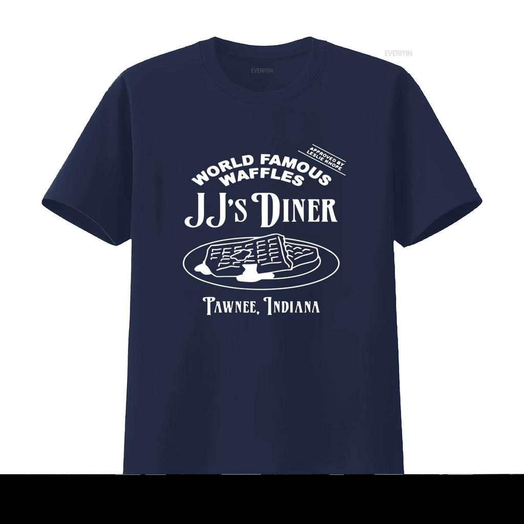 JJs Diner Indiana World Famous Waffles by Leslie Knope Parks and Rec T Shirt vintage Washed Versatile Breathable Casual