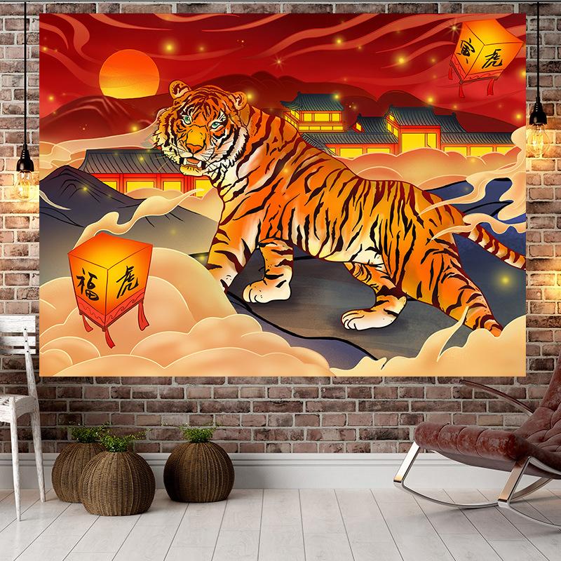 Большой гобелен в китайском стиле в стиле тигра, настенный гобелен с геометрическим рисунком, гобелен в стиле хиппи, домашний декор, эстетическое украшение