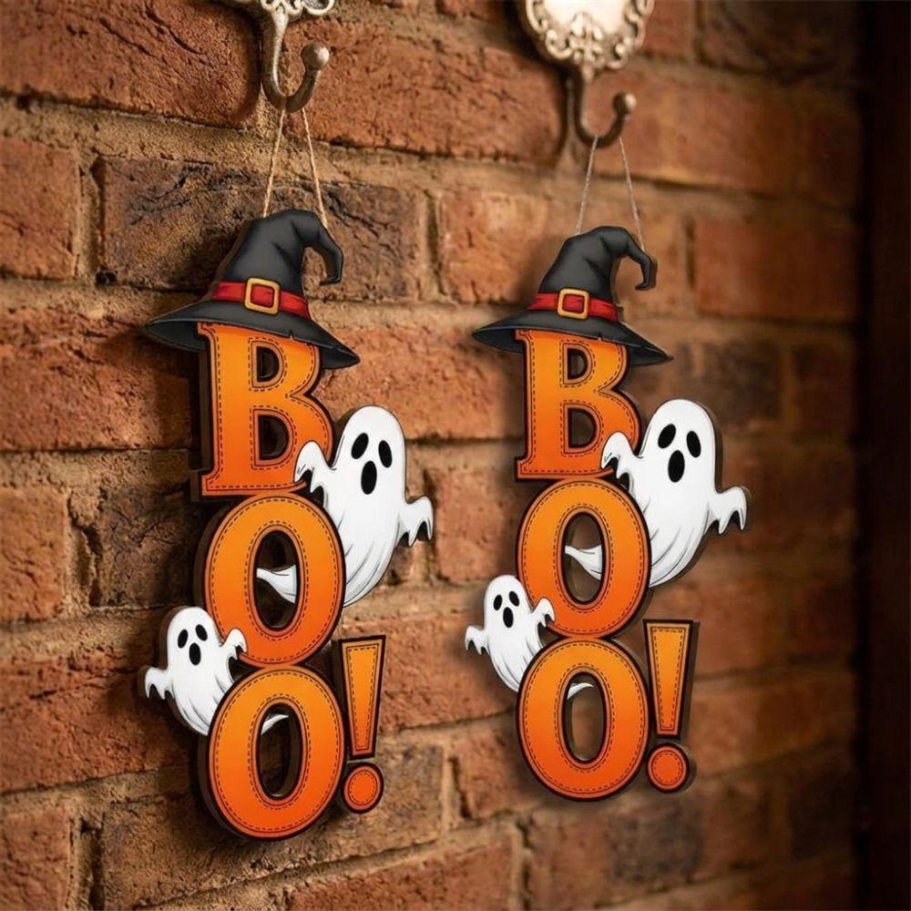 2D Flat Halloween Ghost Pendants Gothic BOO Letter Wall Ornament  Kitchen Hanging