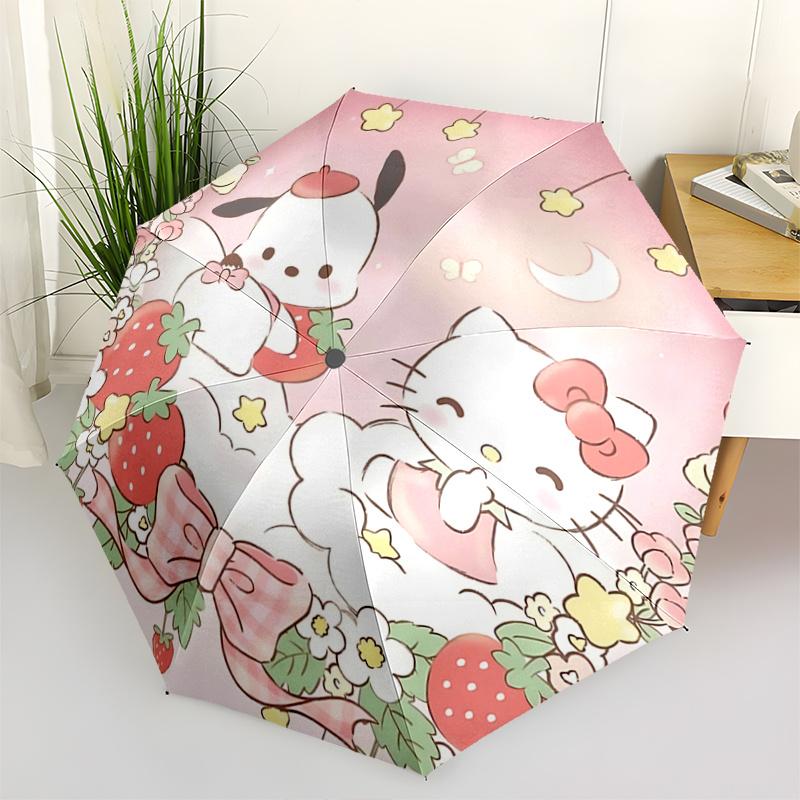 1pc Hello Kitty & My Melody Floral Wreath Automatic Opening/Closing Umbrella with Convenient Three-Fold Design, 8-Bone Iron Frame, Outdoor, Perfect Gi