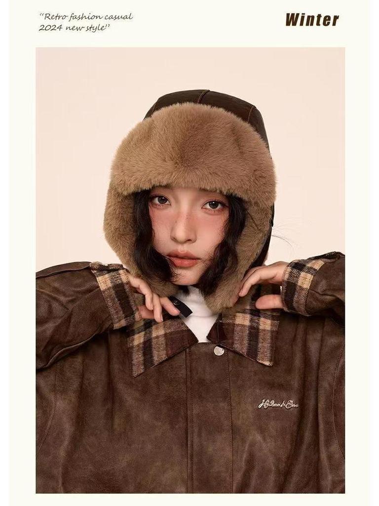 Retro Leather Lei Feng Winter Aviator Hat - Unisex Warm Fleece-Lined Ski & Cycling Ear Protection