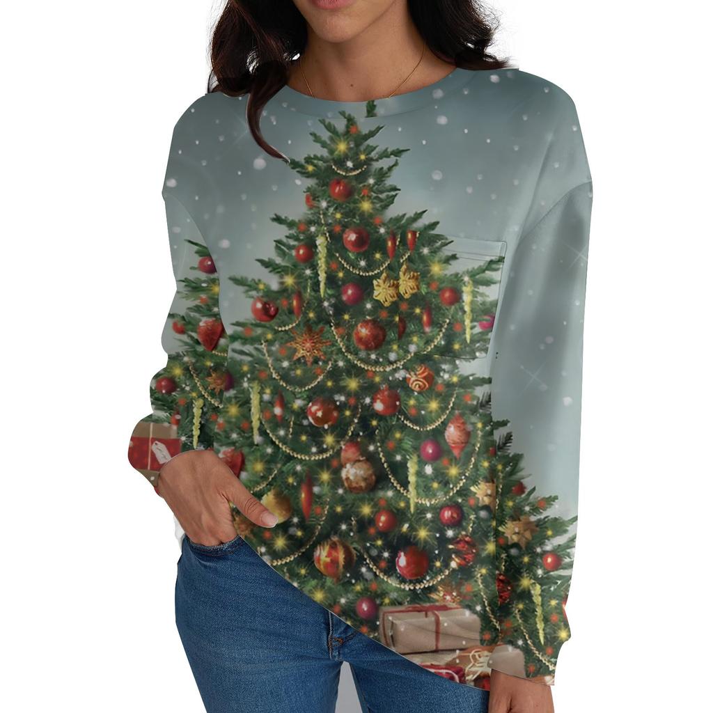 Женские рубашки с длинным рукавом, топы свободного покроя с круглым вырезом, повседневные осенние модные футболки, блузки с карманами, одежда