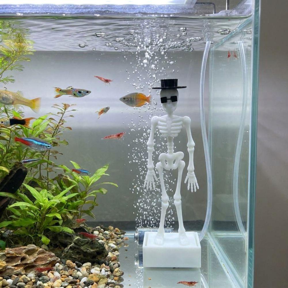 3D Printed Fish Tank Dance Skull Ornament Dynamic Skeleton Bubbler Aquariums Enthusiasts