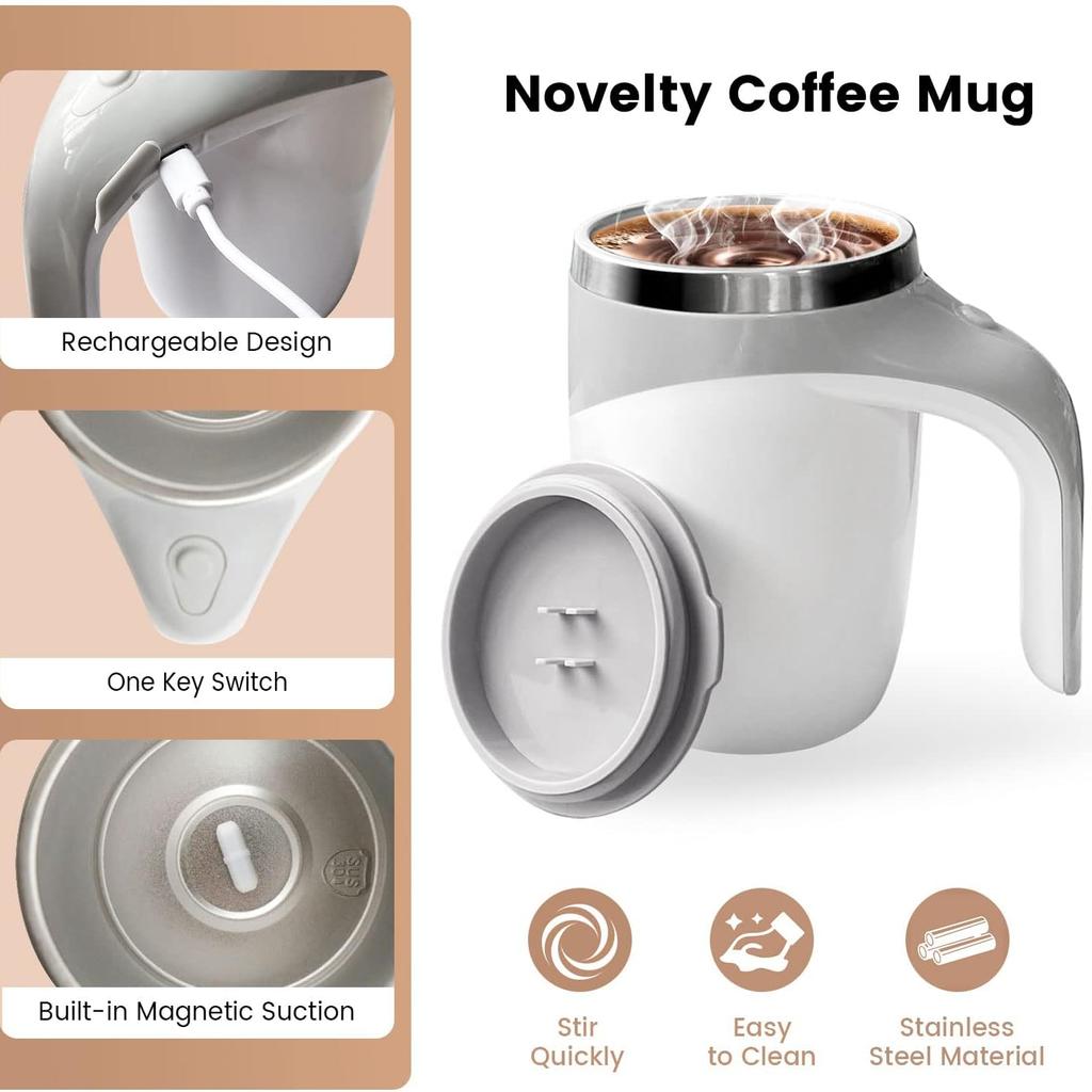 Self Stirring Coffee Mug, Electric Self Mixing Mug Automatic Magnetic Coffee Cup, Rechargeable 380ML Stainless Steel Mug for Coffee Milk Cocoa Tea