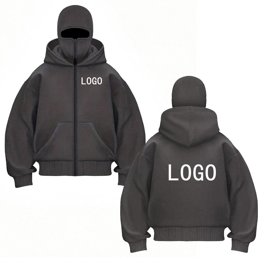 DIY04 Street Statement Hoodies Insulated Double-hooded Sweatshirts Trendy Masked Zip-up Sweatshirts