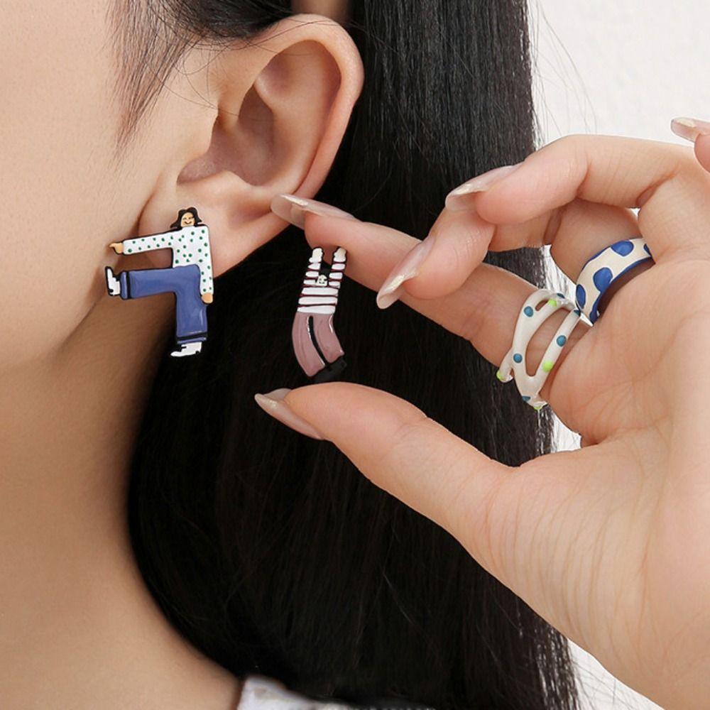 Y2k Cartoon Girls Earrings Zinc Zinc Alloy Cute Earring Elegant Enamel Stud Earrings Vacation