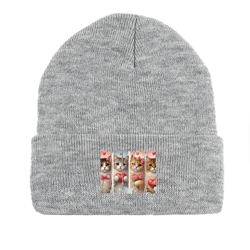 Шапка-бини вязаная зимняя с кошачьим сердцем, шапка-бини с черепом животного, эластичная однотонная шапка-боннет, вязаная шапка-бини