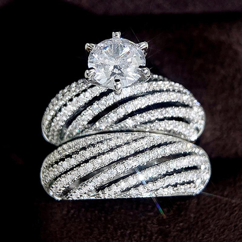 Huitan Micro Paved CZ Set Rings для женщин Новые современные аксессуары 2 шт. Двойные штабелируемые кольца свадебные украшения