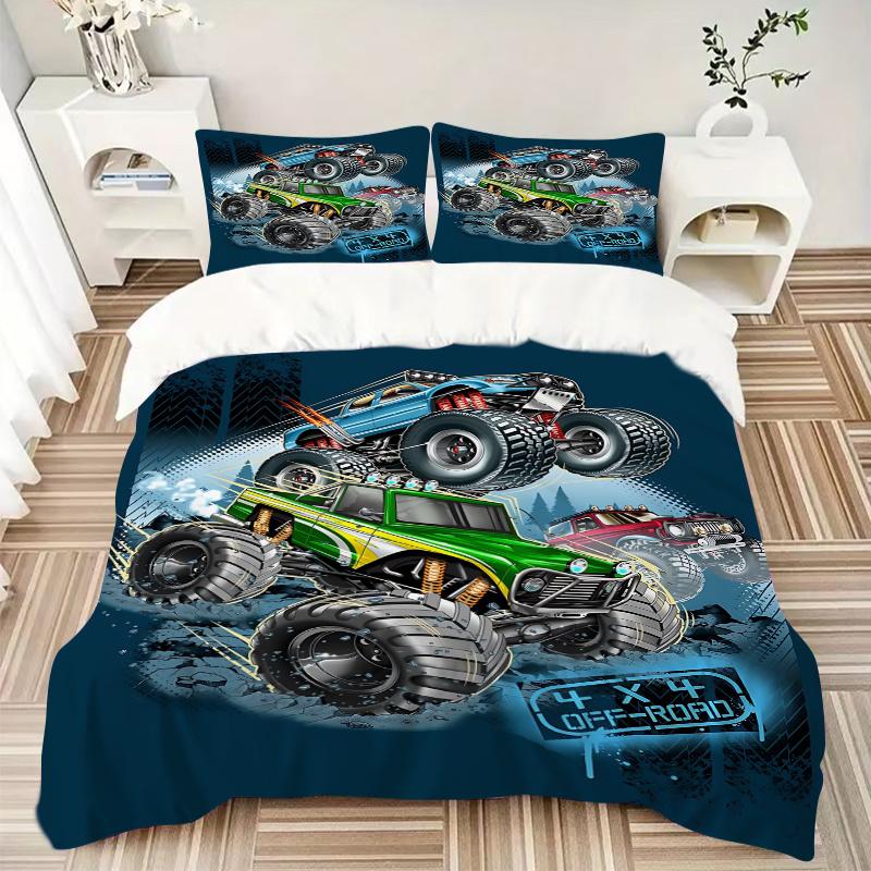 3pcs Off-Road Monster Truck Adventure Home Decor Bedding Set-Universal Three-Piece Suit for Bedroom, Guest Room, Living Room, Hotel-Perfect