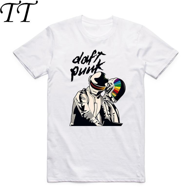 2019 Daft Punk Мужская Женская Футболка Летняя С Коротким Рукавом Французская Музыкальная Группа Панк Футболки Мужская Повседневная Уличная Одежда Белые Топы Футболки
