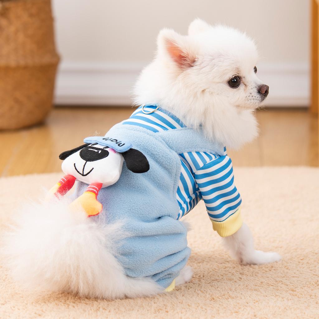 Autumn and winter dog clothes fleece thickened warm pet strap four-legged clothes can pull long-eared dogs, dolls, puppies