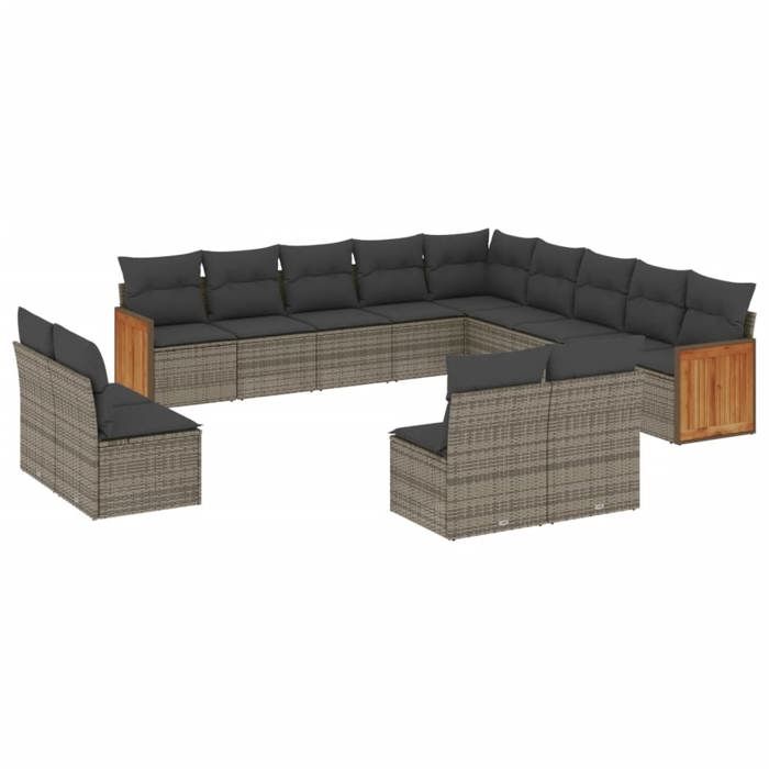 VidaXL Salon de Jardin avec Coussins 13 pcs, Canapés de Terrasse, Ensemble de Meubles de Patio, Mobilier d'Extérieur, Gris 3228167