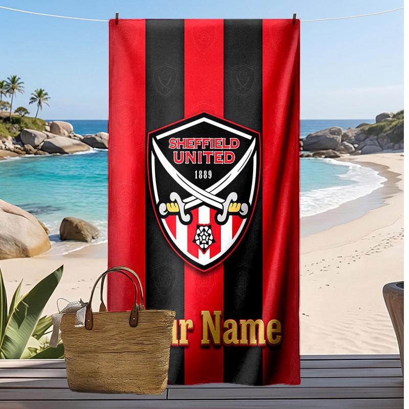 Sheffield United FC Personalized Printed Beach Towel Soccer Logo Support Custom Name Text Absorbent Towel For Sport Travel Special Gift