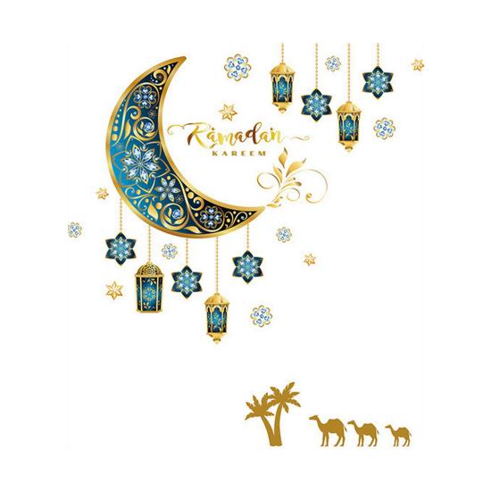 Наклейка-фонарь с синей луной, звездой, водонепроницаемая, съемная, из ПВХ, для гостиной, спальни, офиса, стены искусства, фестивальная наклейка, праздничное украшение