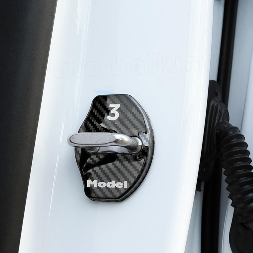 Для Tesla Model 3 2023 2022-2017 автоаксессуары автомобильный дверной замок Пряжка наклейки крышка дверной замок черный алюминий