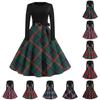 Женские винтажные клетчатые платья с длинным рукавом и круглым вырезом больших размеров для выпускного вечера